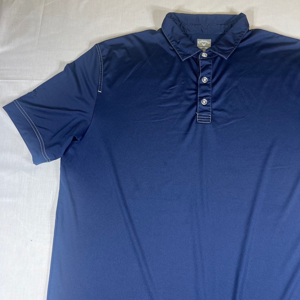 Callaway Opti-Dri Mens XL Navy Blue Short Sleeve Golf Polo Shirt White Stitching